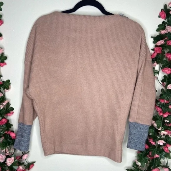 THML Pink Ribbed Sweater Blouse Long Sleeve Grey Cuffs Zip Detail Top Women’s S - Picture 2 of 5